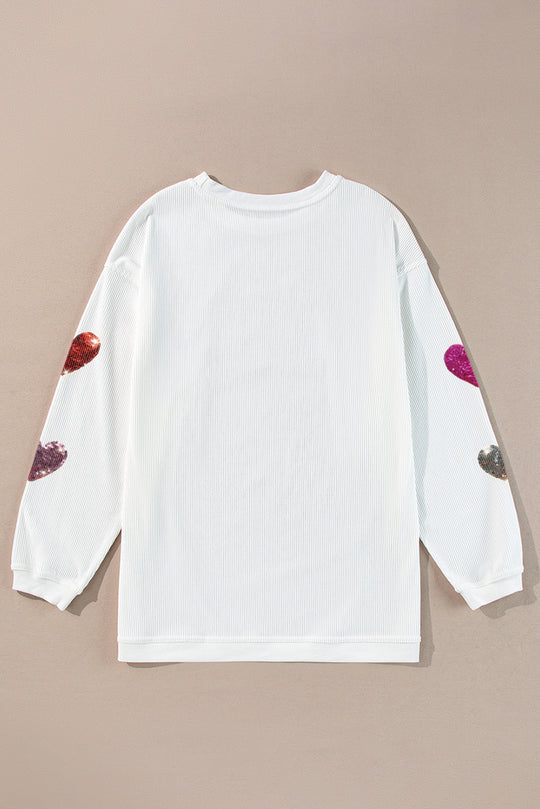 Corduroy Valentine Hearts Patches Sweatshirt