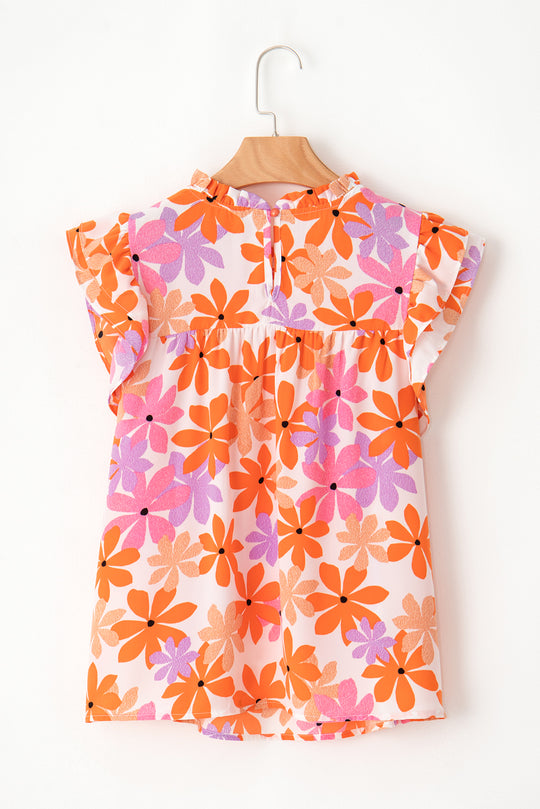 Nya Ruffled Orange and Pink Floral Top