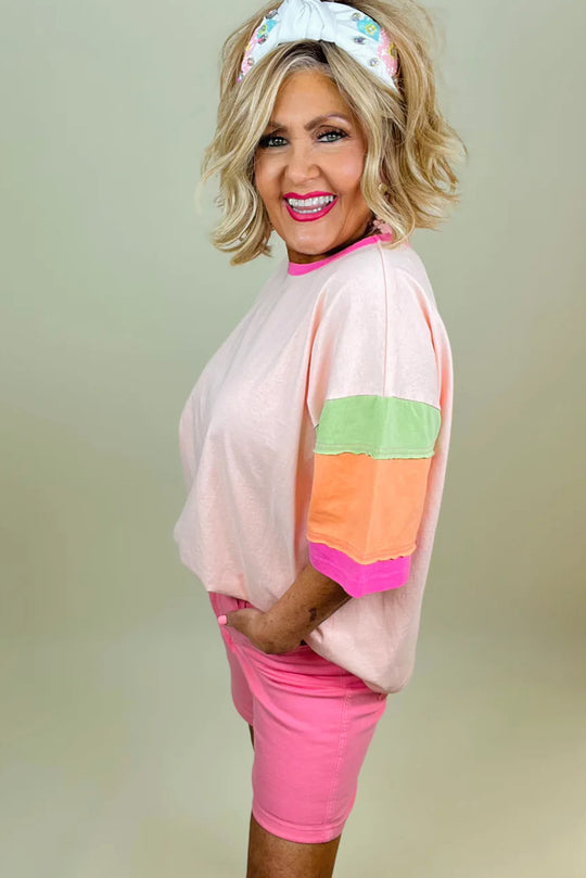 Pink Sherbert Multicolor Half Sleeve Plus Size T Shirt