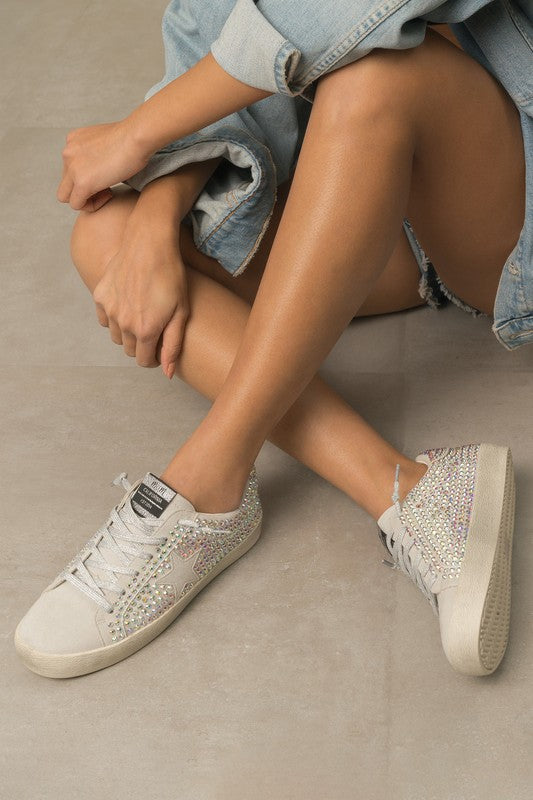 Multicolor Rhinestone Gray Glam Sneakers