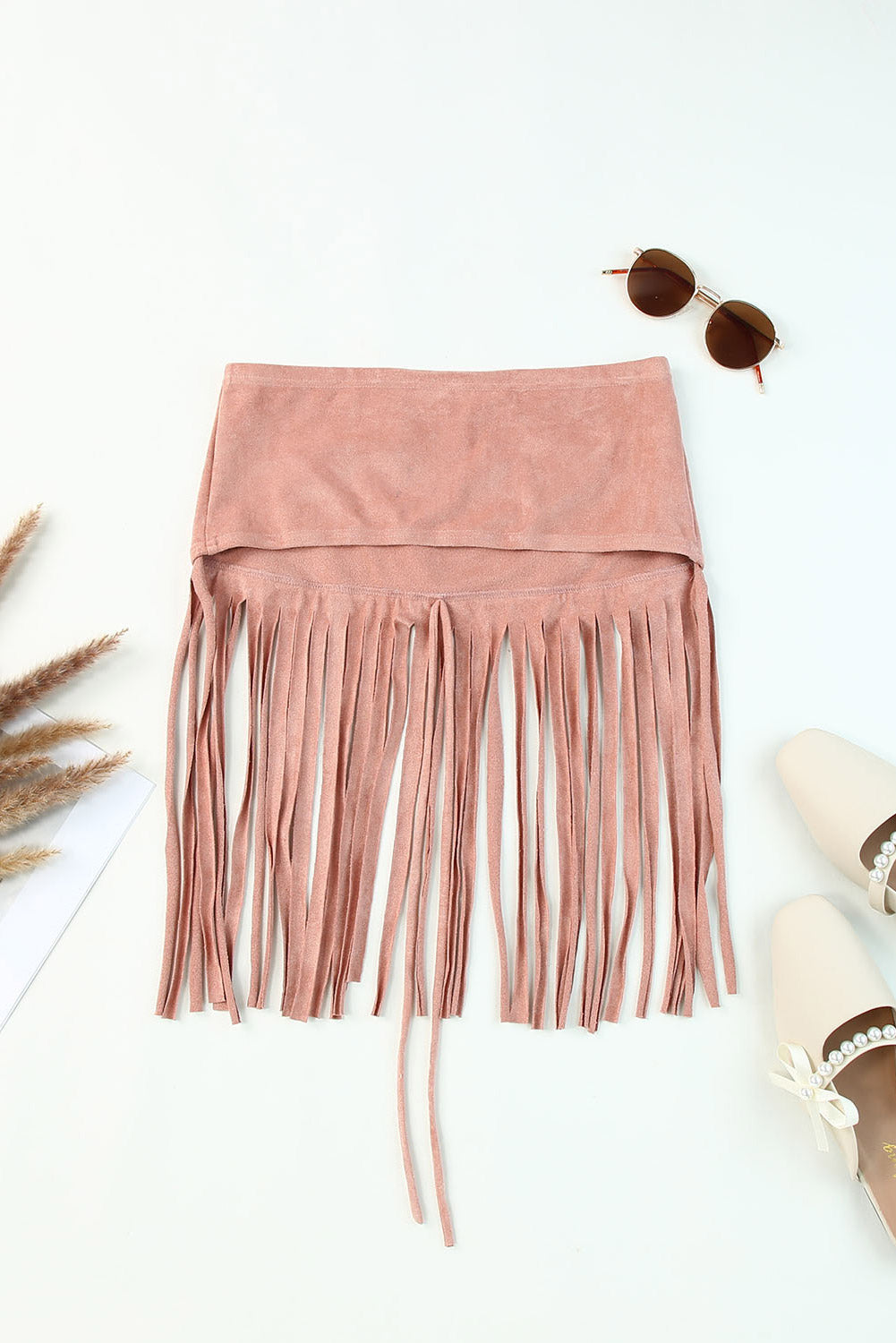 Pink Tassel Drawstring Bandeau Crop Top