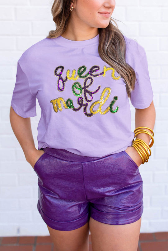 Graphic "Queen of Mardi" Sequin T Shirt