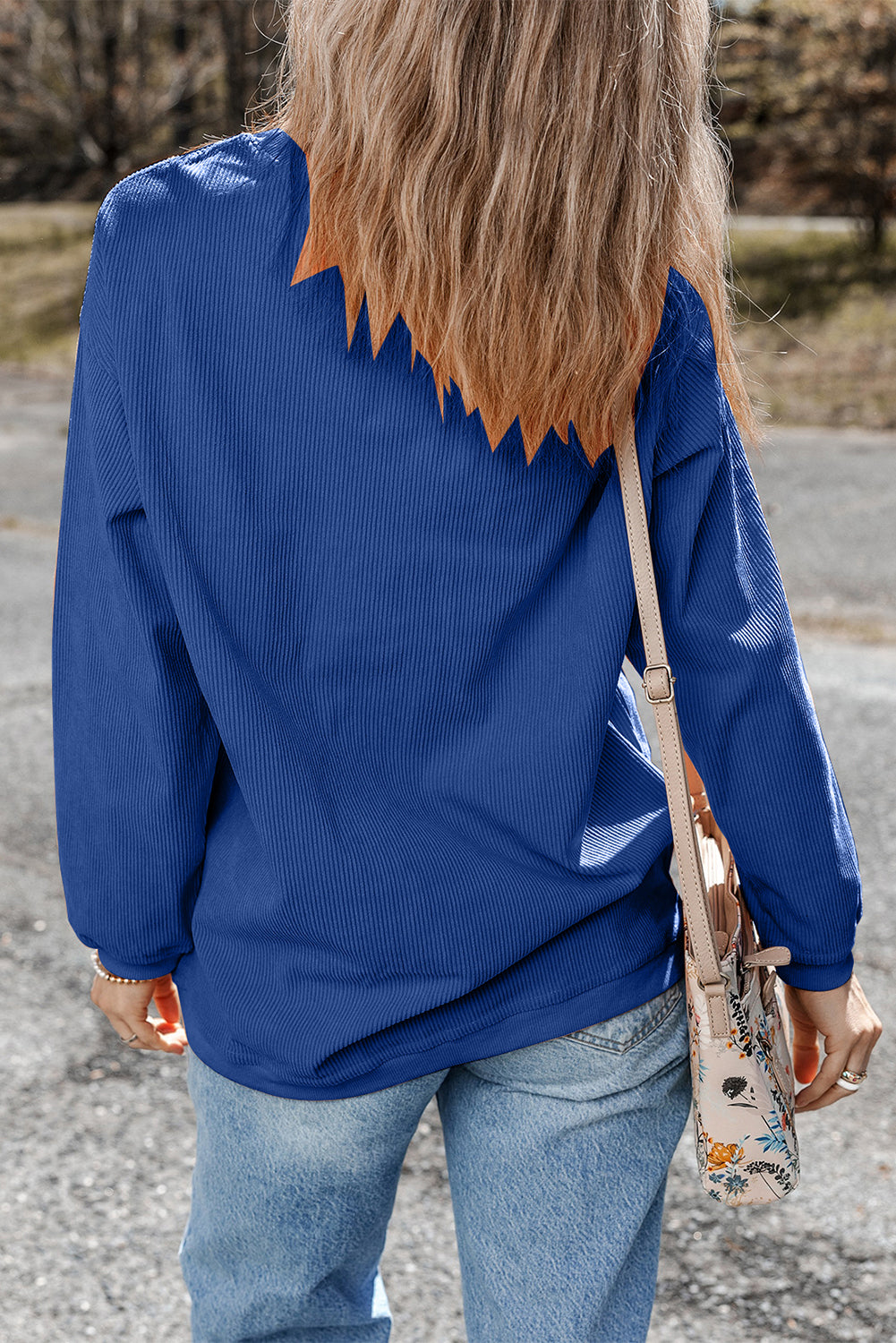 Orange Ribbed Corduroy Oversized Sweatshirt