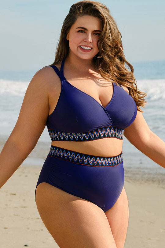 Bikini Navy Blue Plus Size High Waisted Bikini