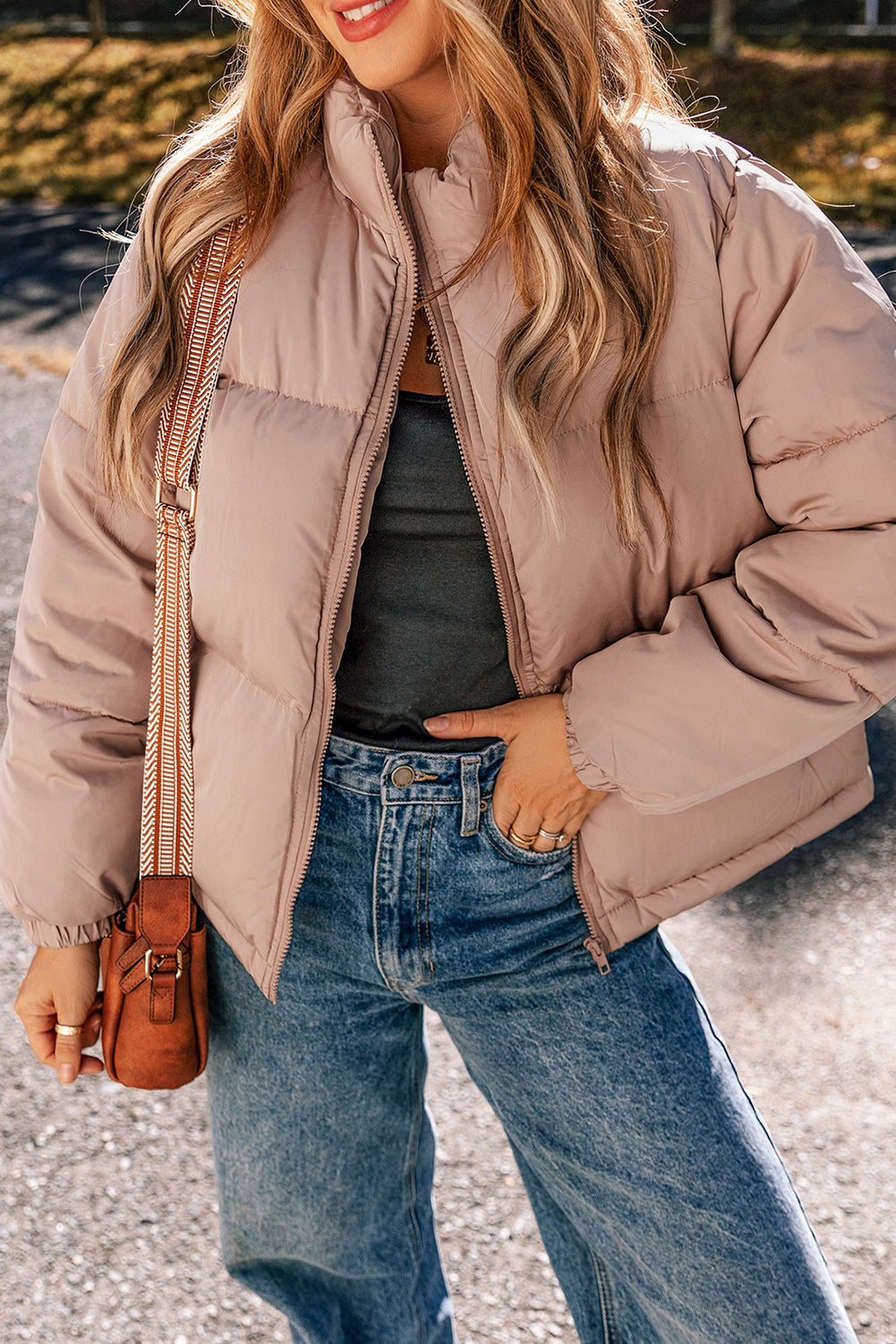 Blush Pink Quilted Puffer Jacket