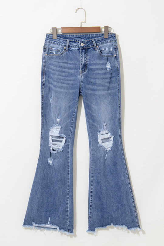 Ripped Distressed Flared Denim Jeans