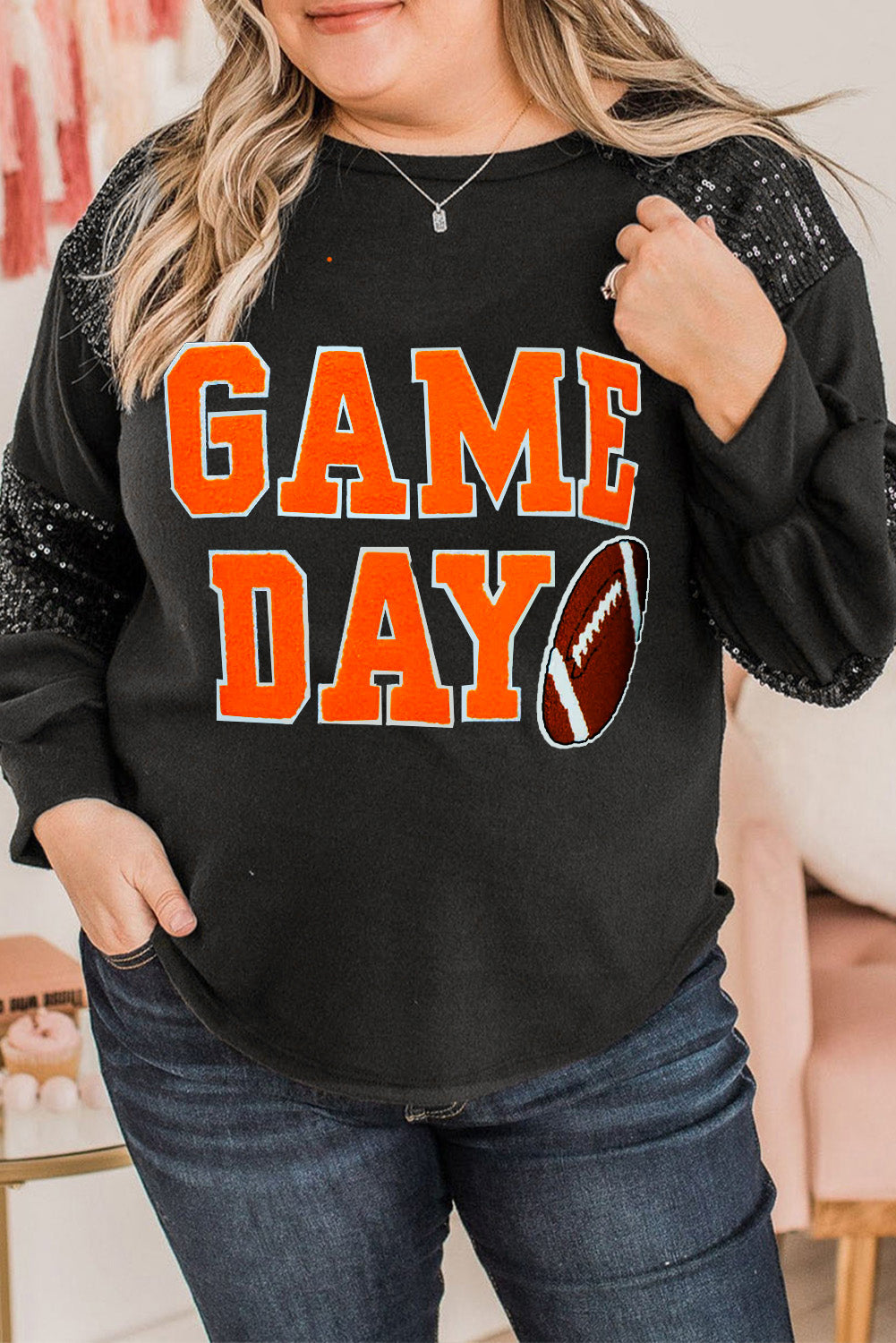 Football Black "Game Day" Plus Size Sweater