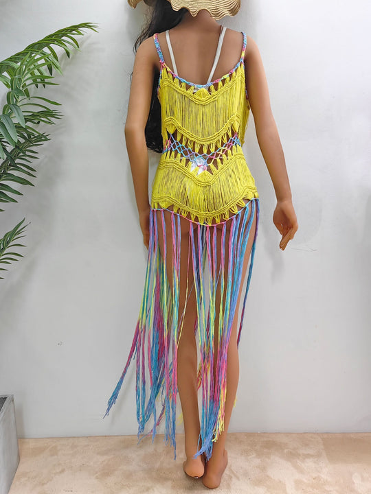 Long Fringe Multicolor Cover-Up - Klazzi Fashion Boutique