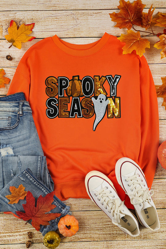  Sequin "SPOOKY SEASON" Halloween Ghost Sweatshirt