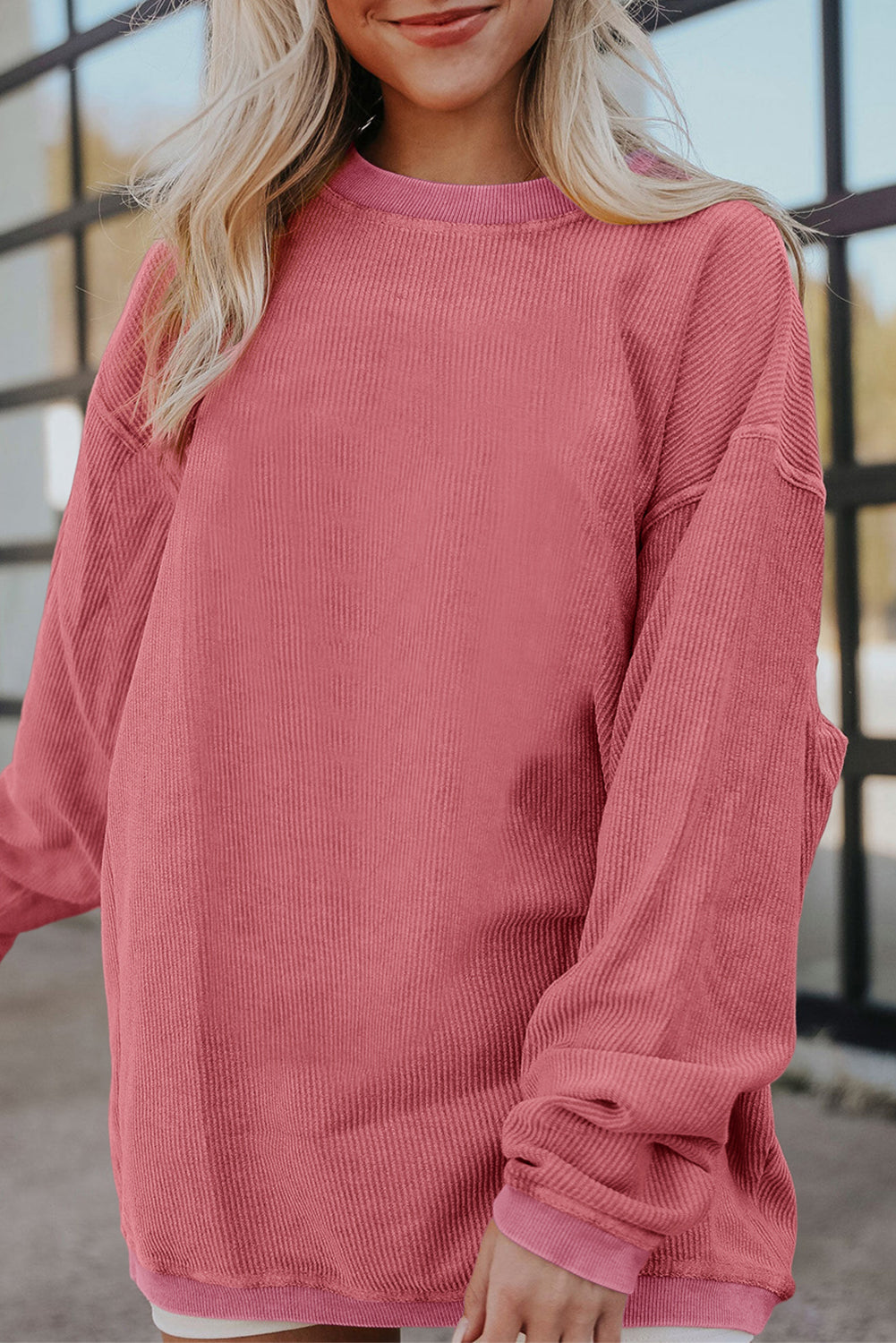 Slouchy Ribbed Corduroy Oversized Sweatshirt