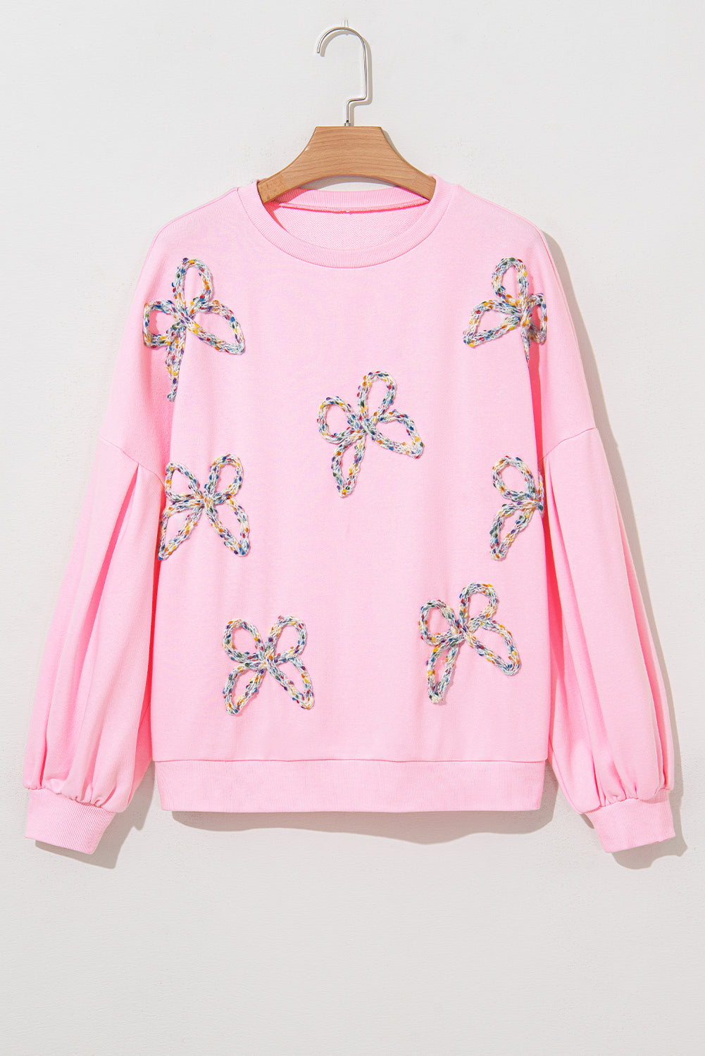 Pink Embroidered Bows Oversized Sweatshirt