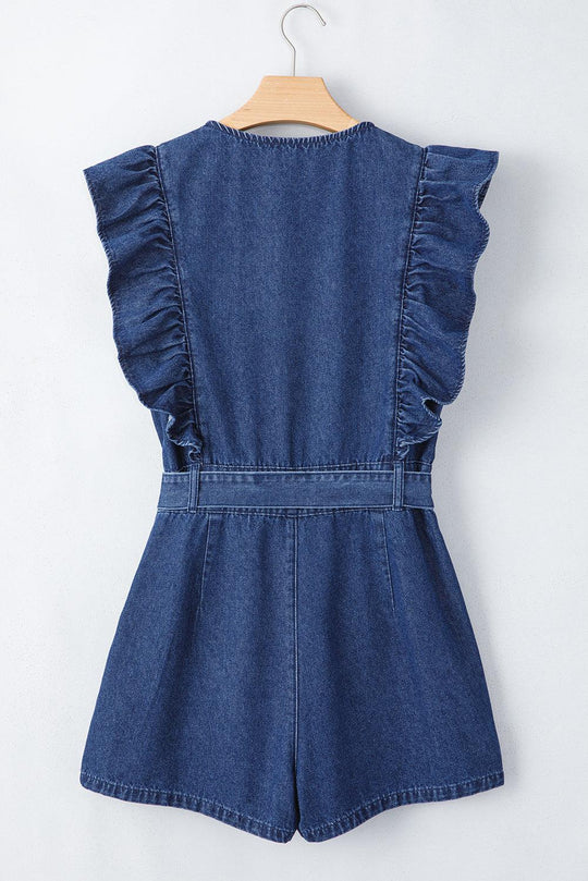 Ruffled Denim Zipper Romper