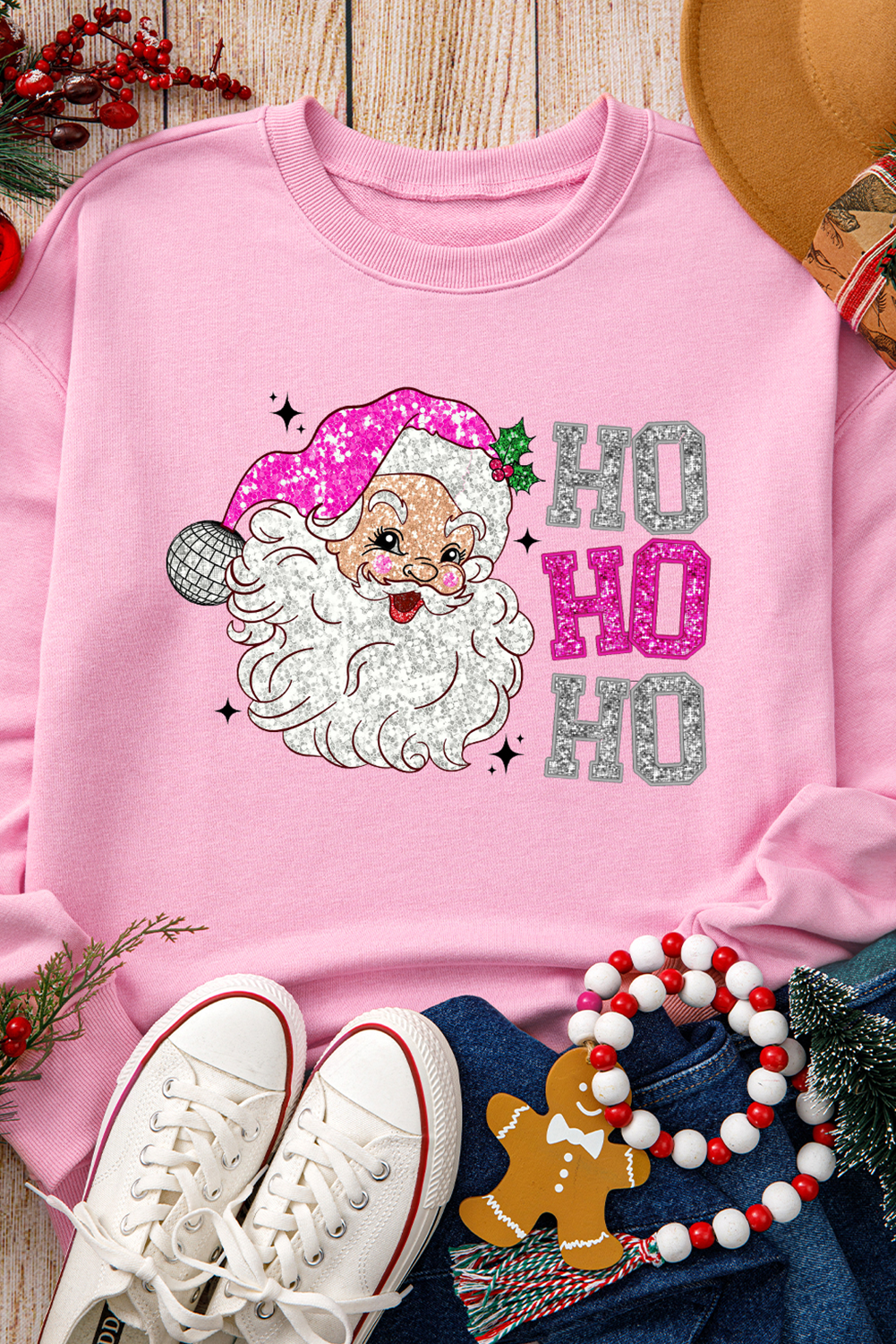  Santa Claus "HO, HO, HO." Christmas Graphic Sweatshirt