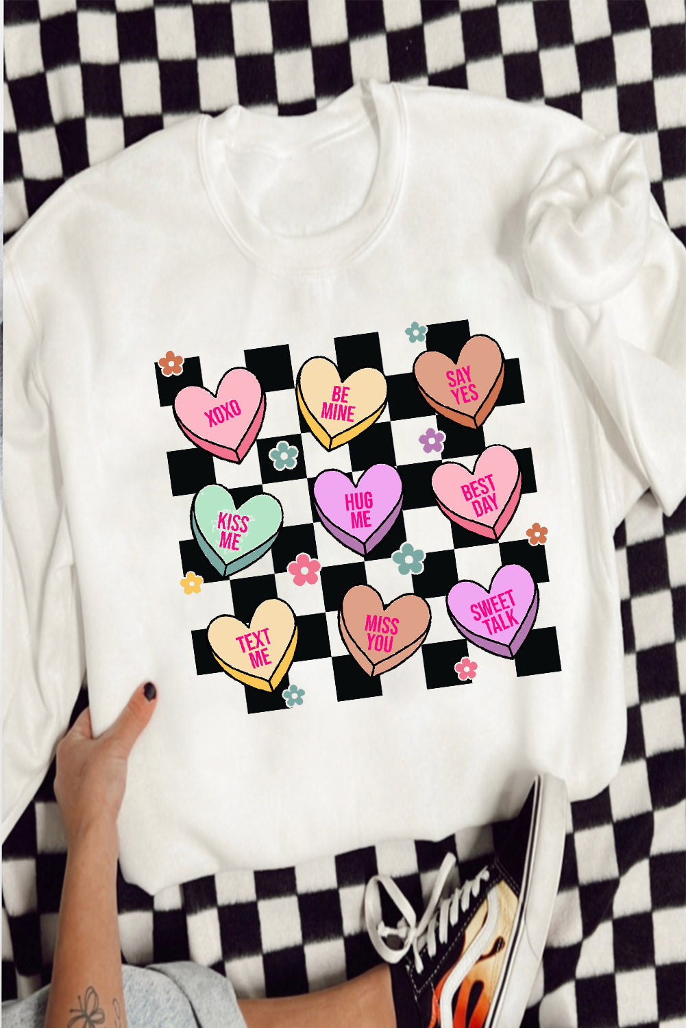 Checkered Multicolor Valentine Hearts Sweatshirt