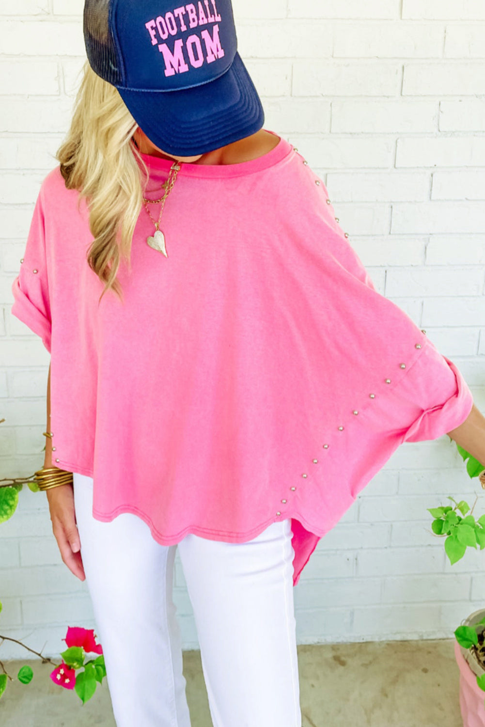 Studded Batwing Oversized Blouse