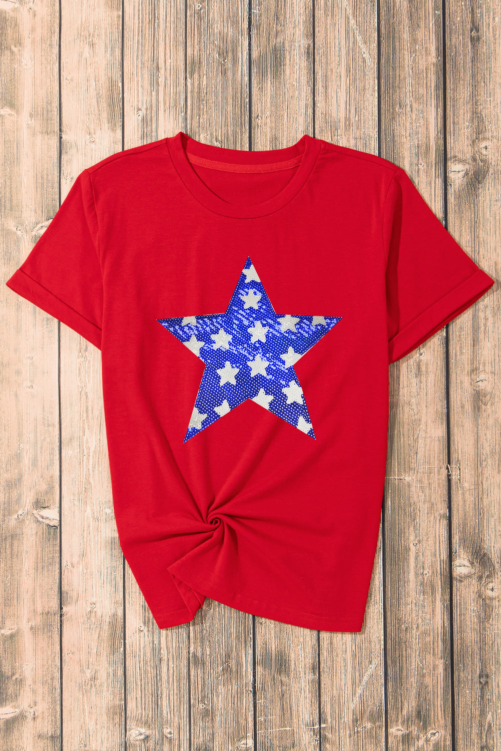 Blue Bougie Sequin Star Graphic T Shirt