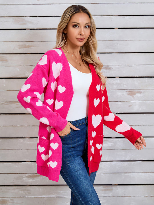 Love Hearts Valentine Long Sleeve Cardigan