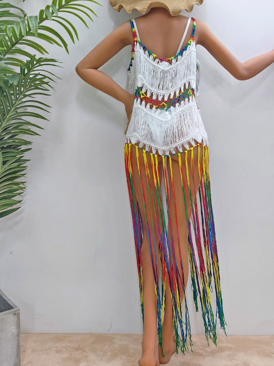 Long Fringe Multicolor Cover-Up - Klazzi Fashion Boutique