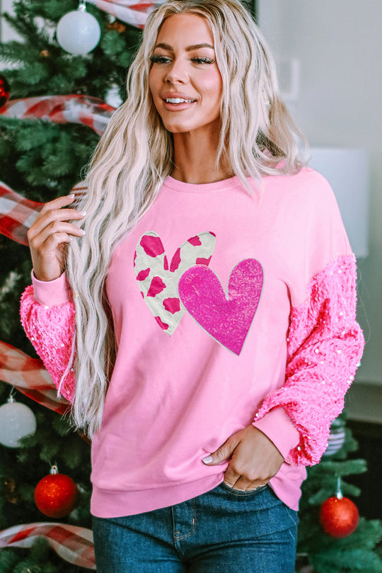 Cow Print Valentine Hearts Sequin Sweater