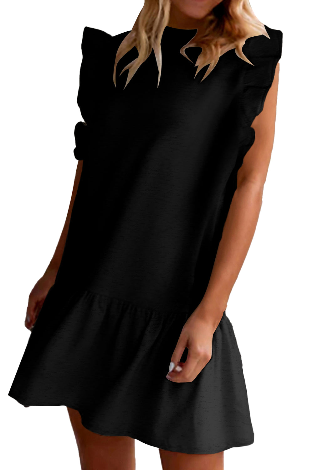  Brenda Black Flutter Sleeve Shift Dress 