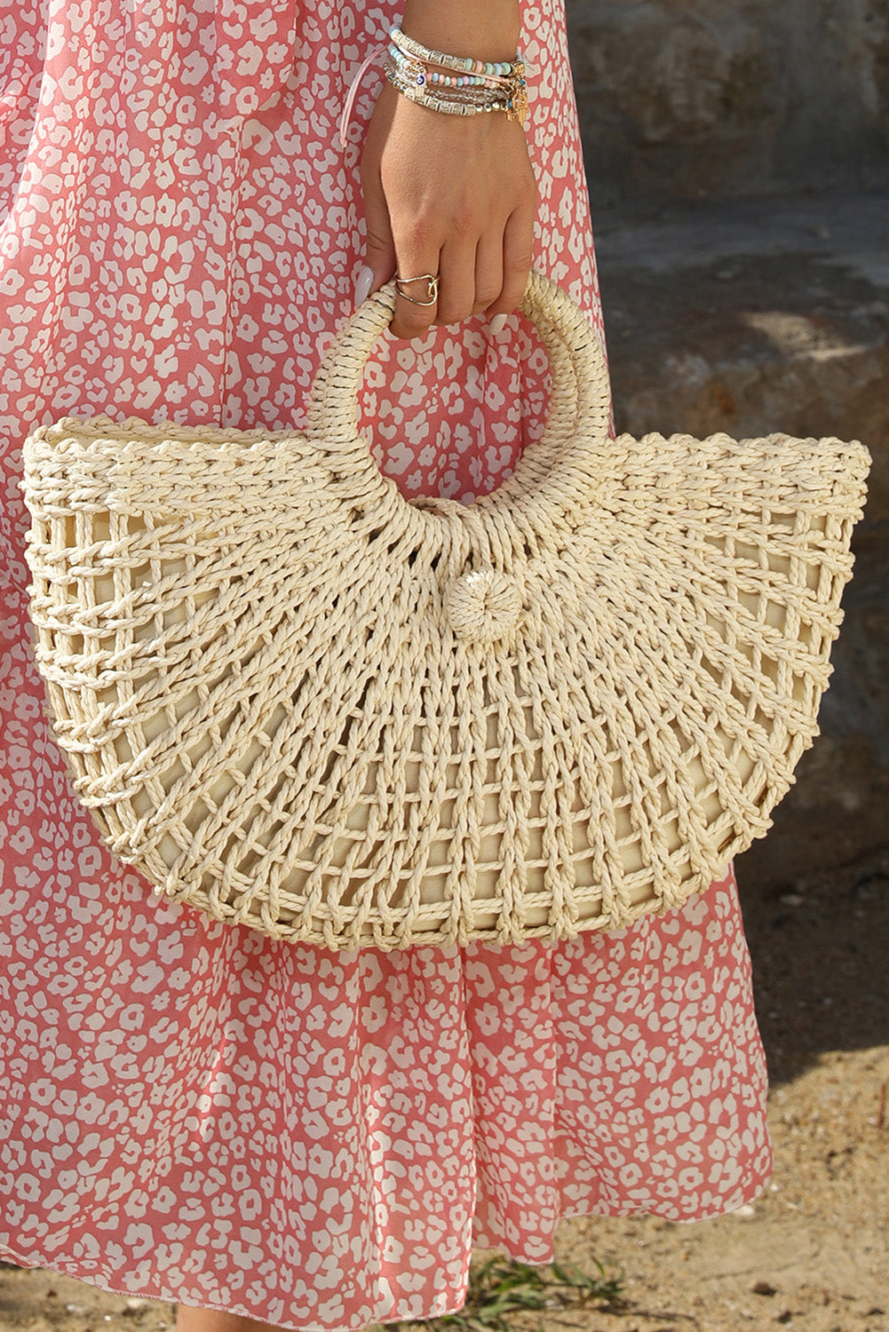 Bamboo Beige Weaving Handbag