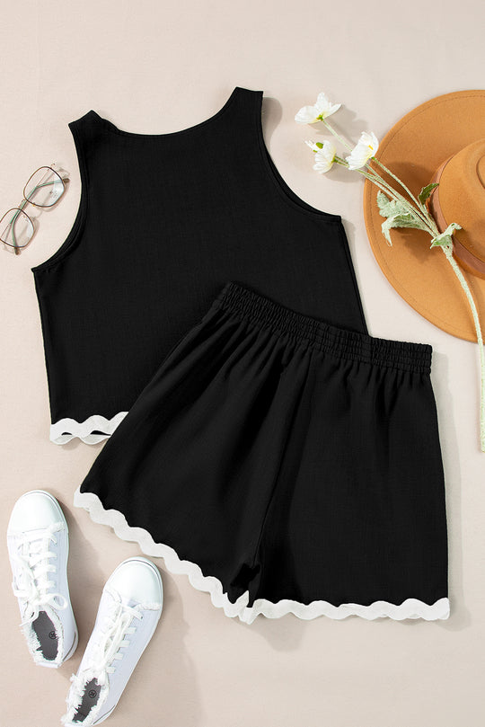 Black Ricrac Casual Shorts Set