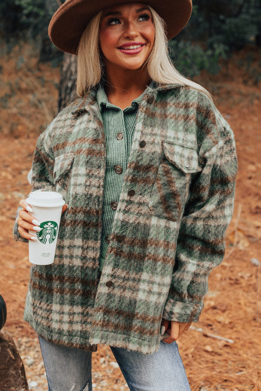 Sage Plaid Collar Shacket