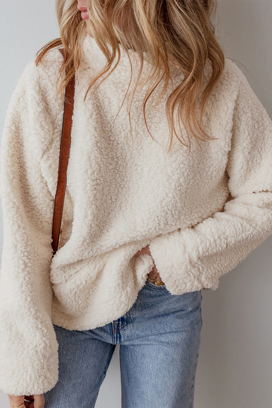 Cream Fleece Turtleneck Sweatshirt