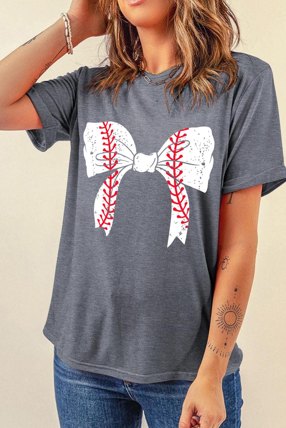  Baseball Bowknot Graphic T-Shirt