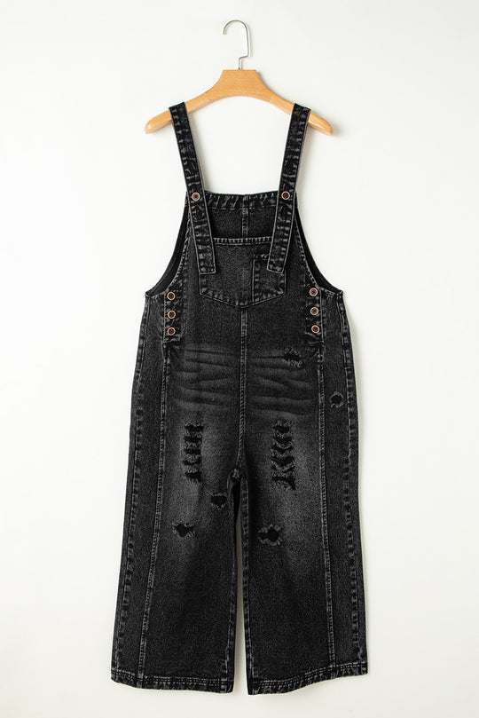  Distressed Wide Leg Denim Overalls