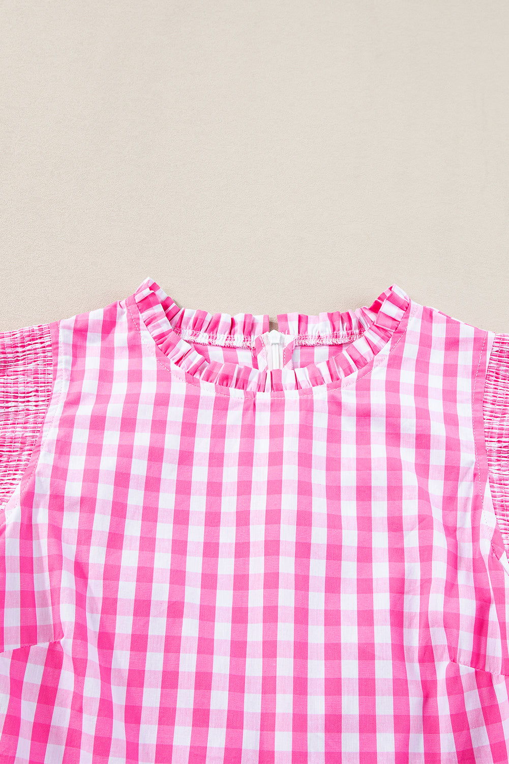 Pink Sassy Checkered Ruffled Blouse - Klazzi Fashion Boutique