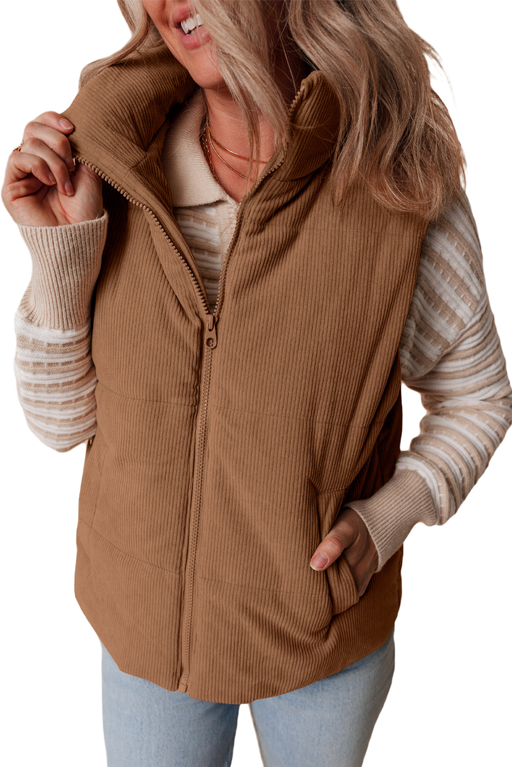 Corduroy Zip Puffer Vest