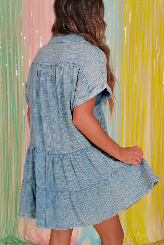 Crinkle Split Distressed Tiered Dress