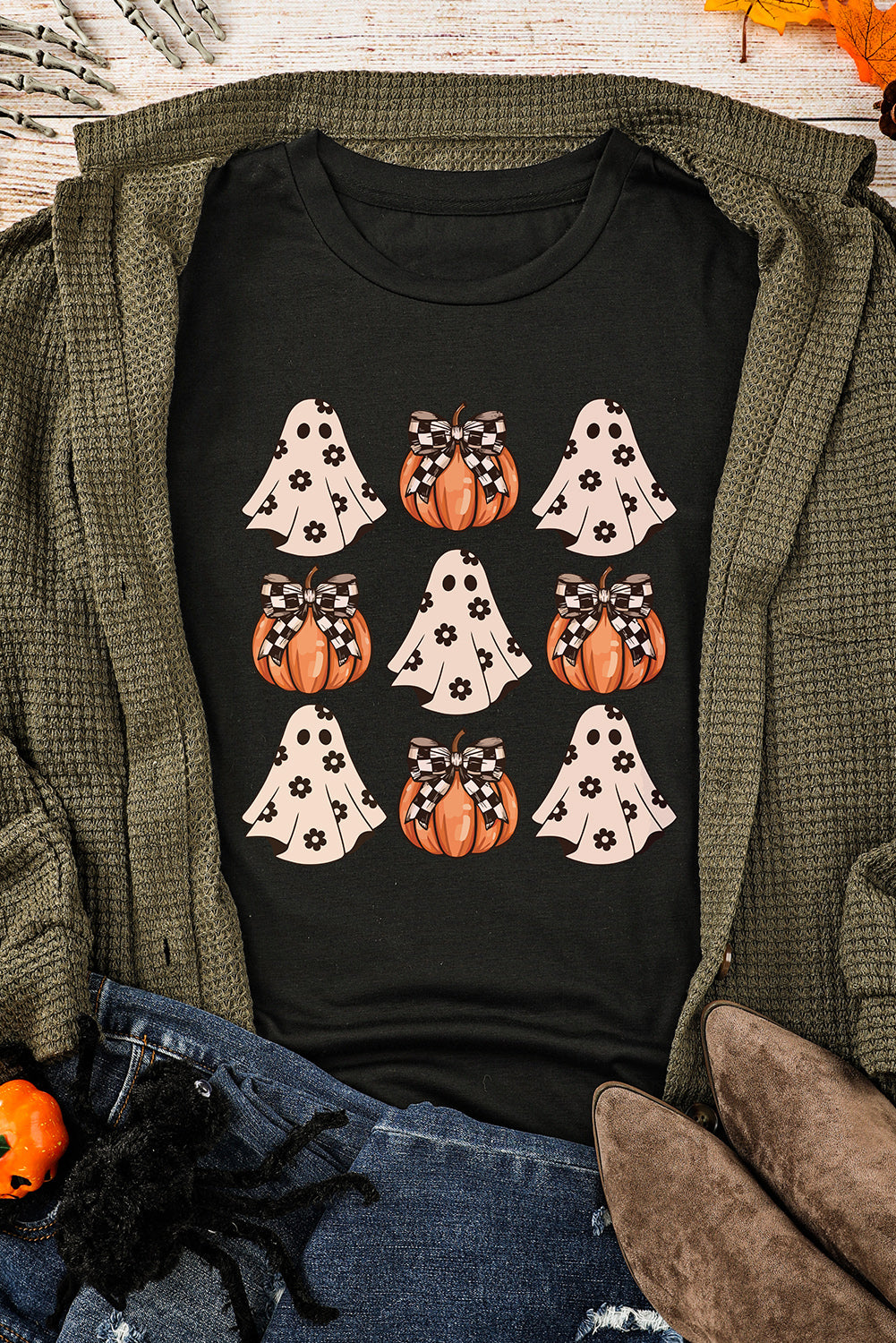 Spooky Ghost and Pumpkin Halloween T Shirt