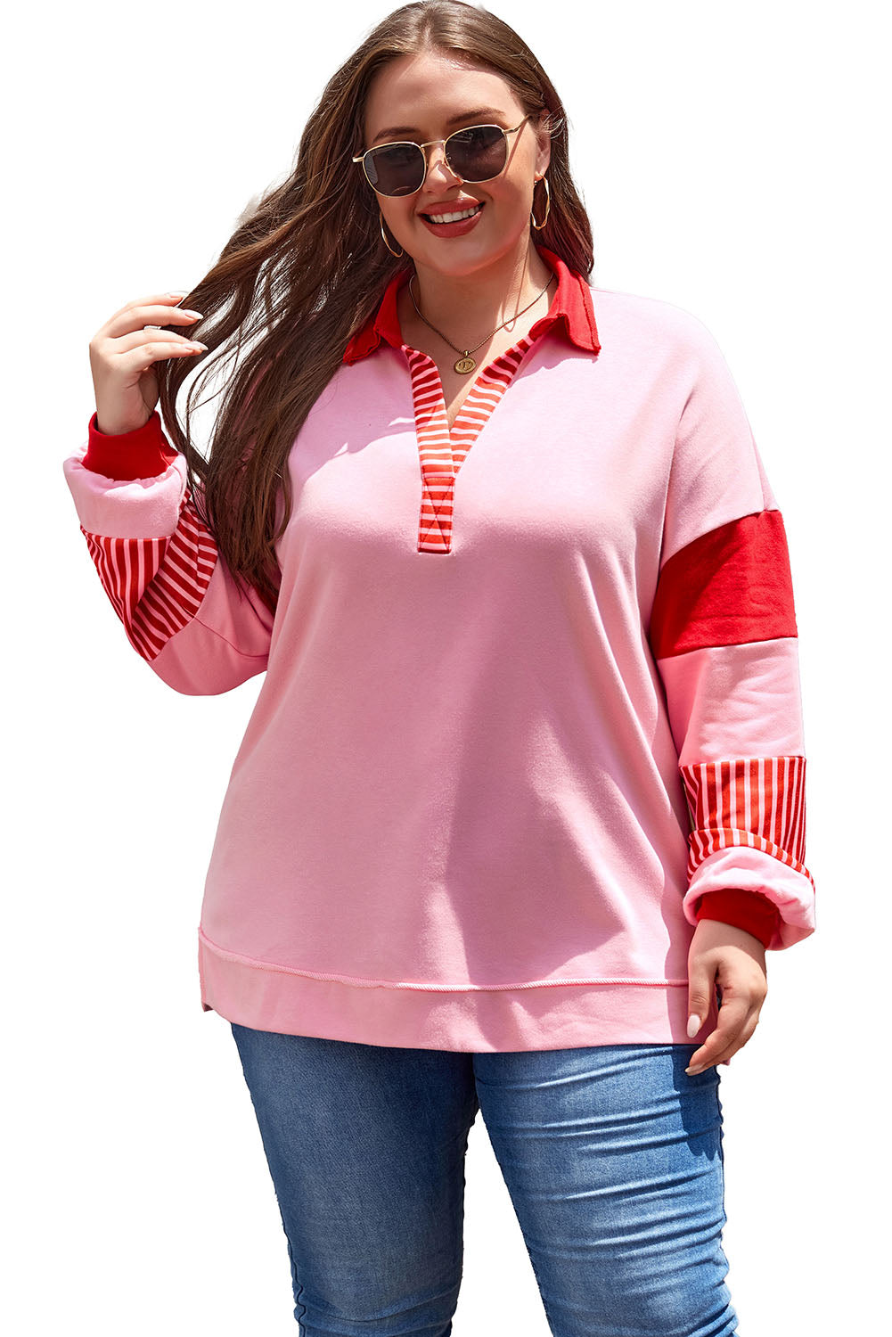 Striped Candy Cane Valentine Pink Plus Size Sweatshirt