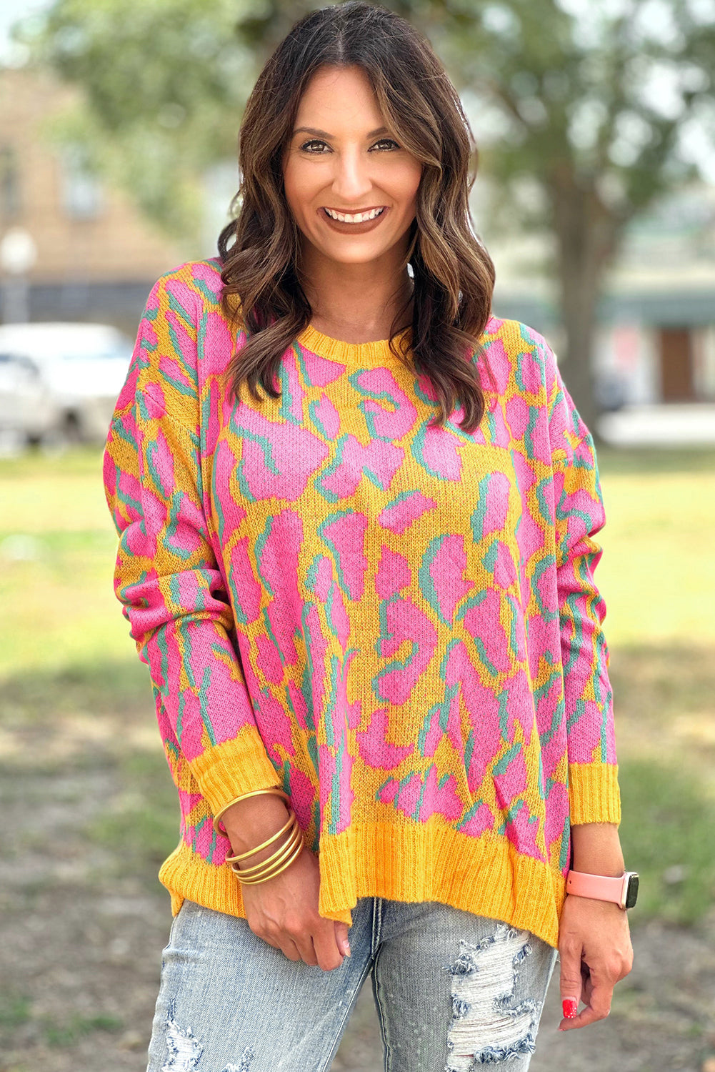 Orange Leopard Abstract Baggy Sweater