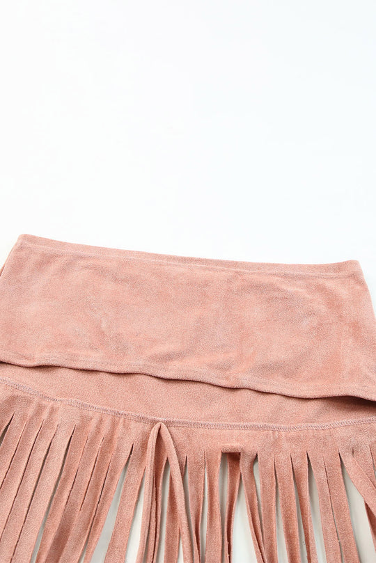 Pink Tassel Drawstring Bandeau Crop Top