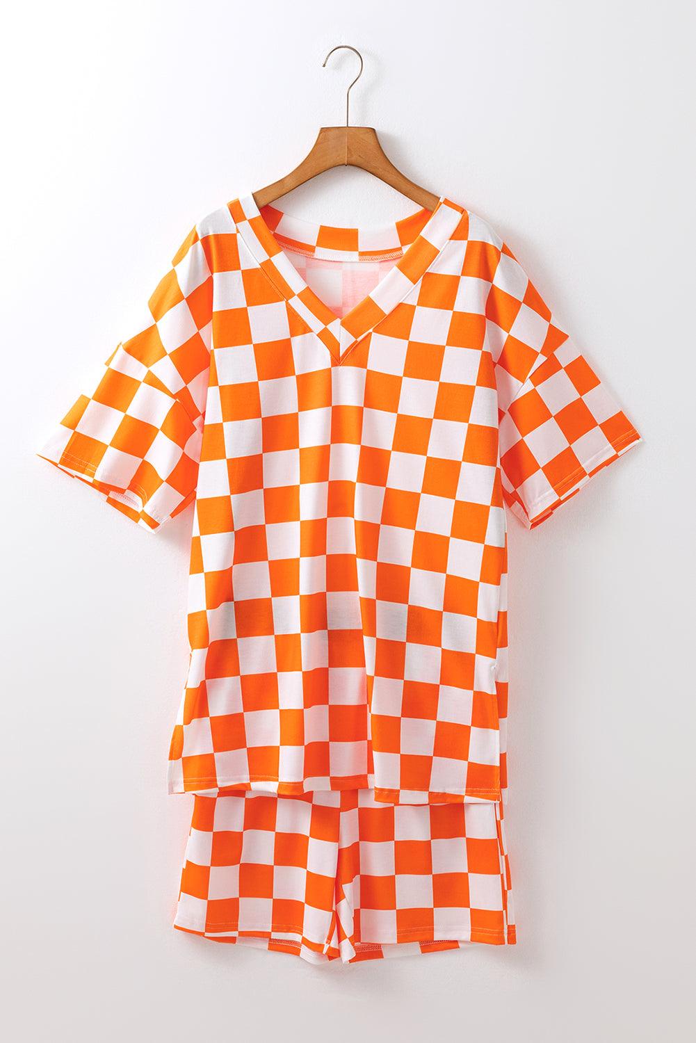 Checker Orange Two-Piece Short Lounge Set