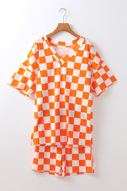 Checker Orange Two-Piece Short Lounge Set