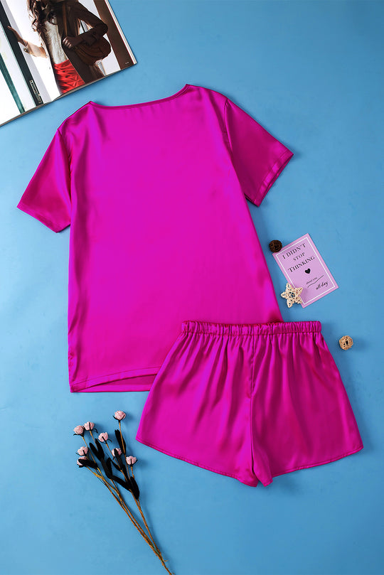 Sassy Satin Bright Pink Shorts Set - Klazzi Fashion Boutique