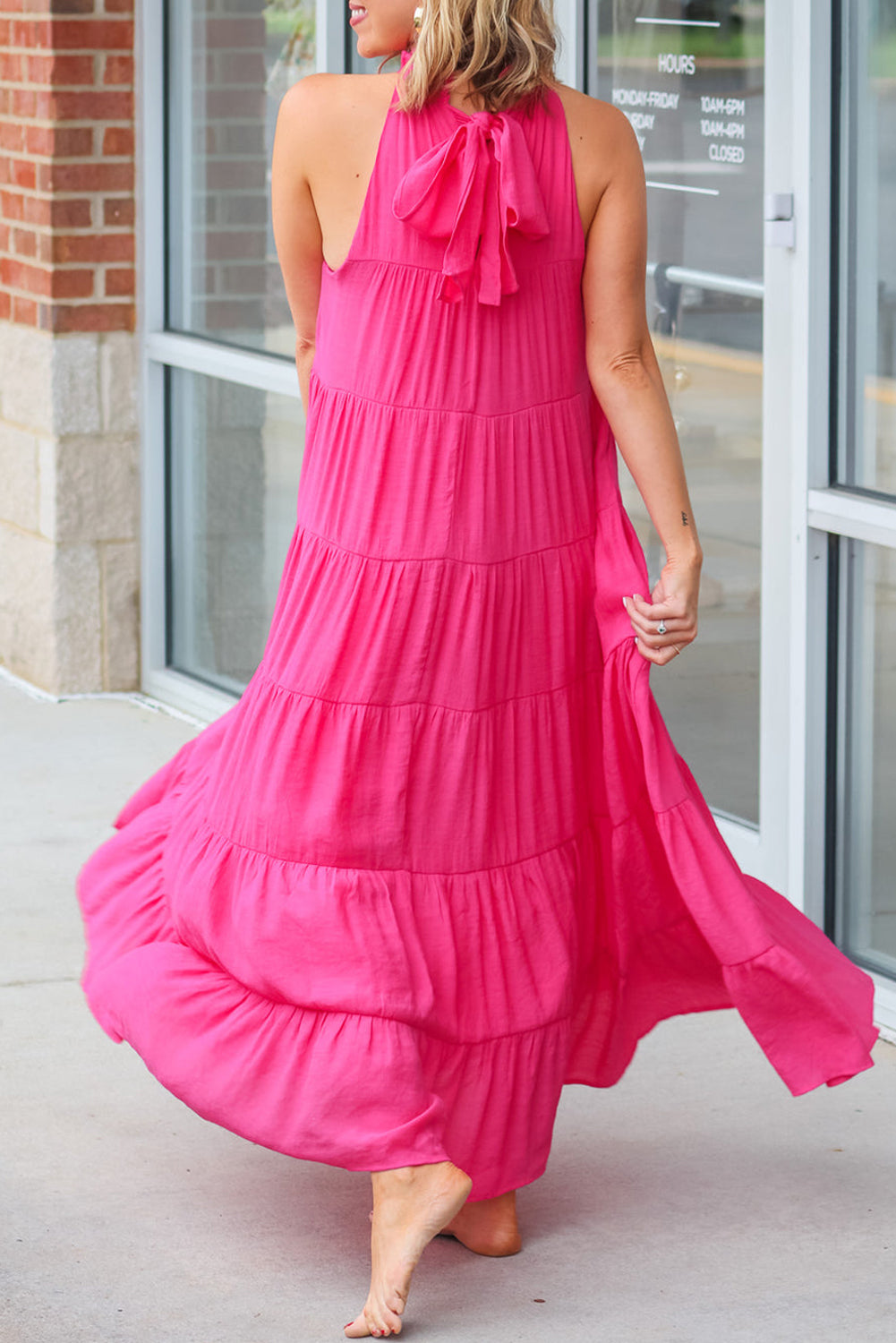 Rosey Pink Long Tiered Maxi Dress