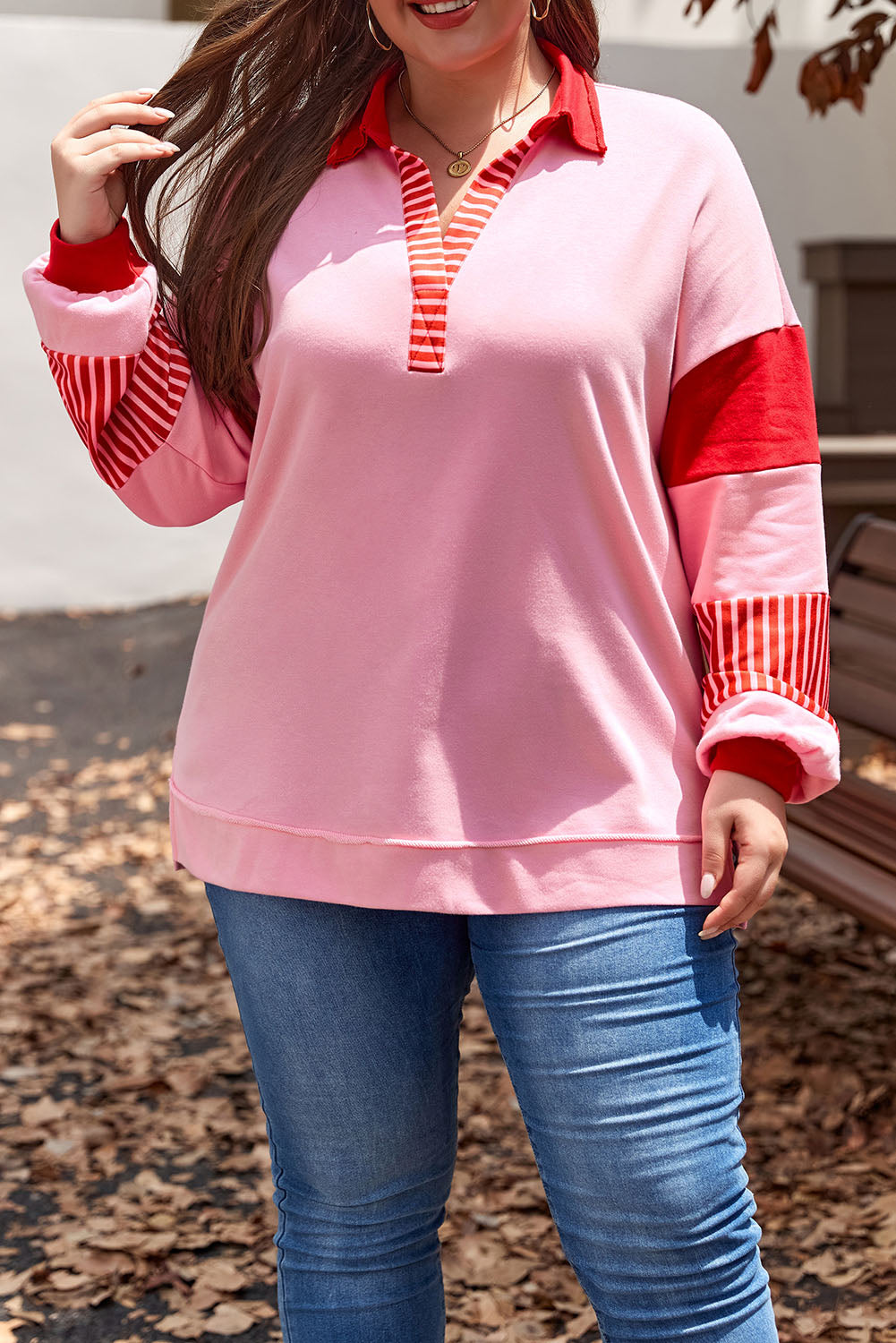 Striped Candy Cane Valentine Pink Plus Size Sweatshirt