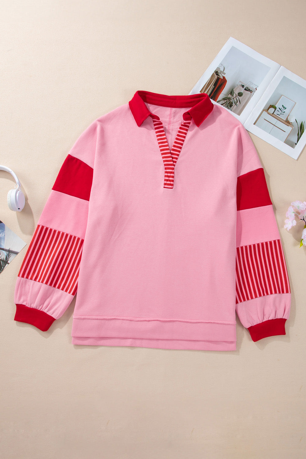 Striped Candy Cane Valentine Pink Plus Size Sweatshirt