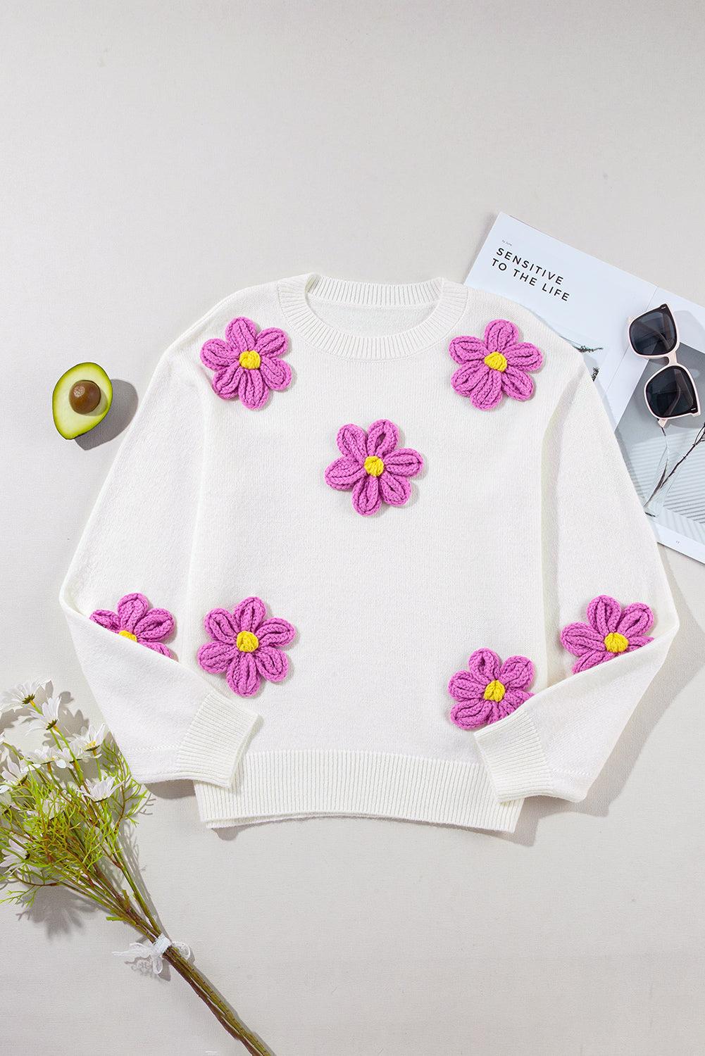 Chunky Floral Crochet Knit Sweater