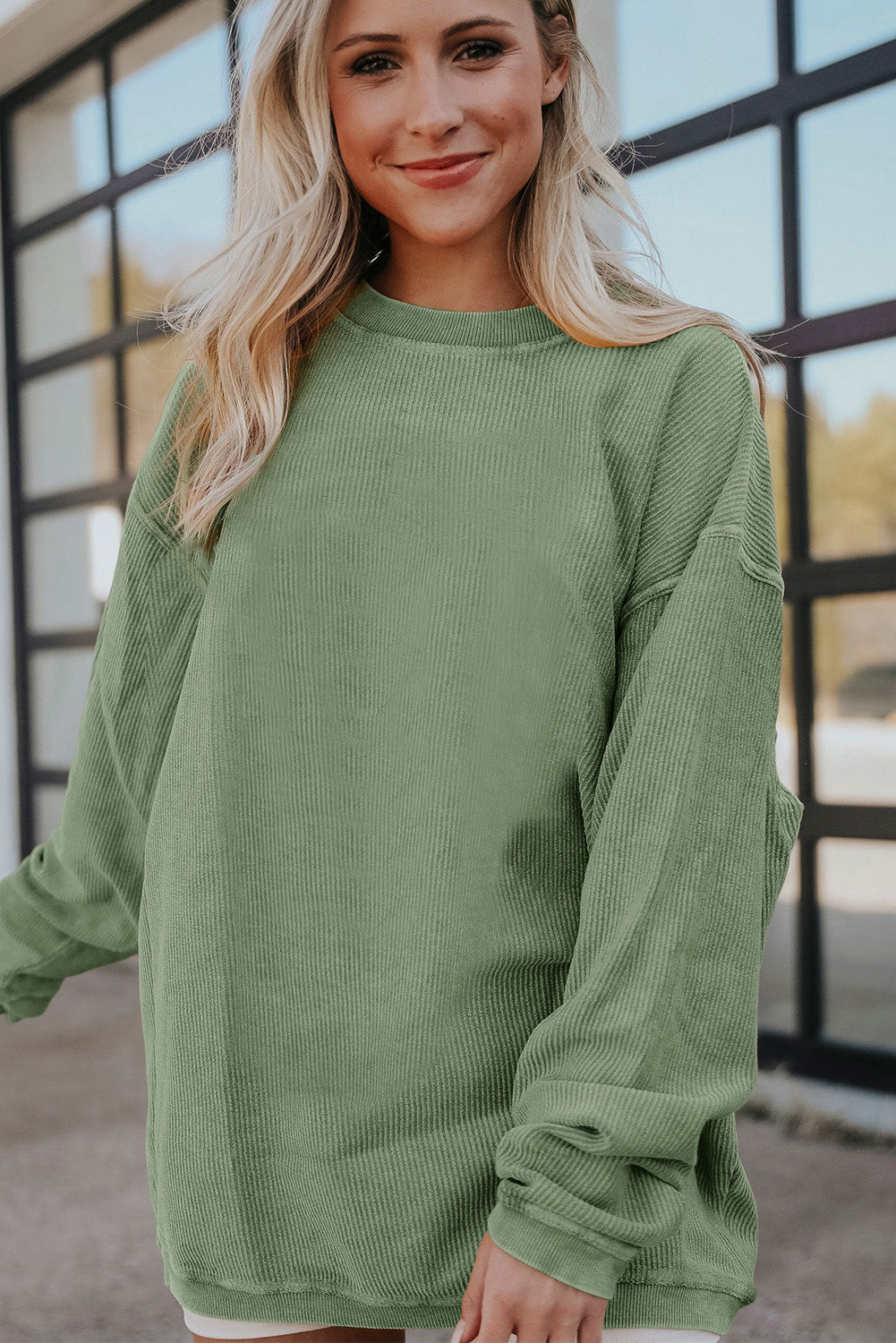 Slouchy Ribbed Corduroy Oversized Sweatshirt