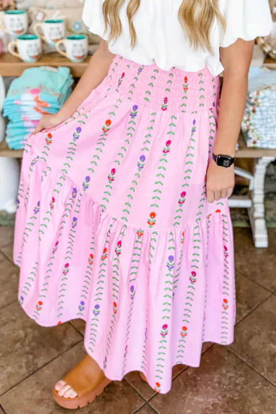  Maxi Tier Pink Smocked Skirt