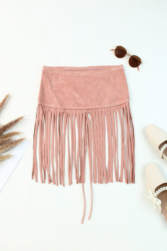 Pink Tassel Drawstring Bandeau Crop Top