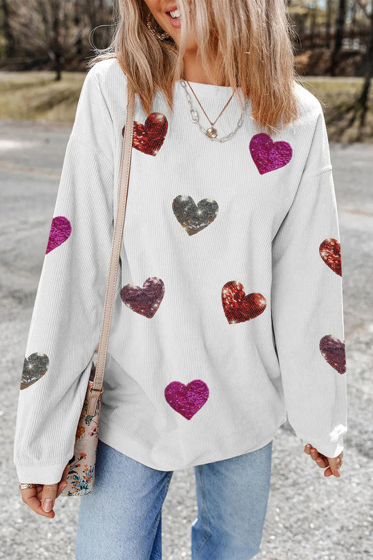 Corduroy Valentine Hearts Patches Sweatshirt