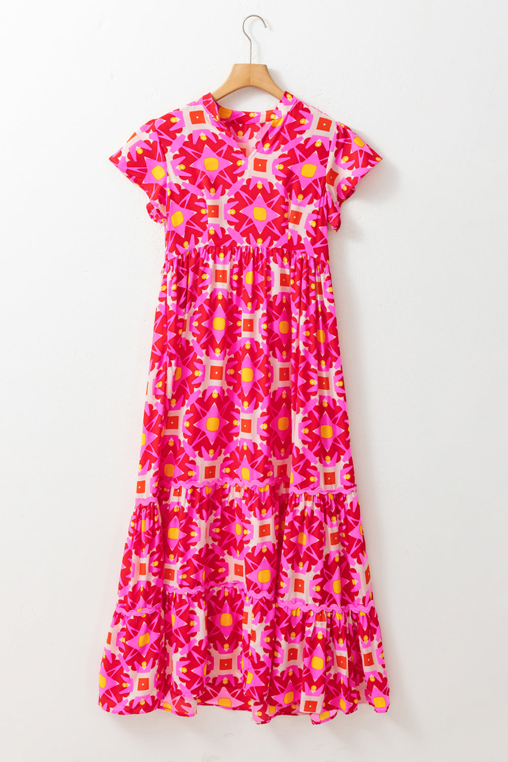 Geometric Strawberry Pink Maxi Dress