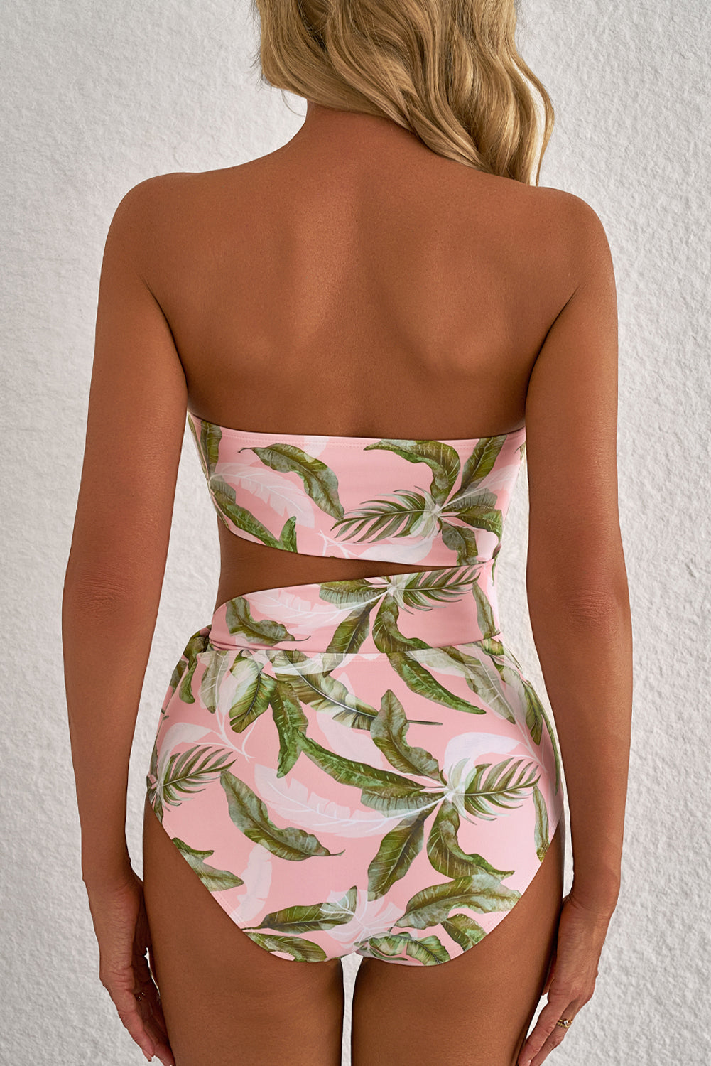 Pink Tropical Asymmetric Halter One Piece Swimsuit